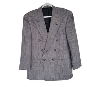 VTG Burberry's Men's Houndstooth Double-Breasted Blazer 100% Silk USA Union Made